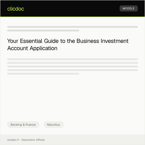 Document preview: Application for Business Investment Account — Banking & finance, Mauritius