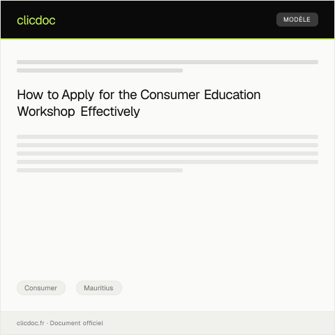 Document preview: Application for Consumer Education Workshop Participation — Consumer, Mauritius