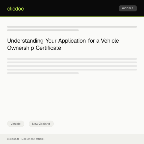 Document preview: Application for Digital Vehicle Ownership Certificate — Vehicle, New Zealand