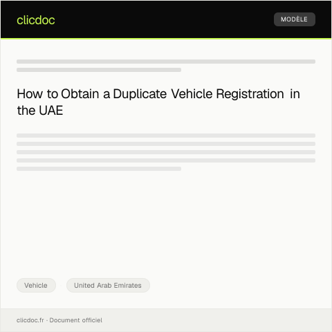 Document preview: Application for Duplicate Vehicle Registration Document (طلب نسخة مكررة من مستند تسجيل المركبة) — Vehicle, United Arab Emirates