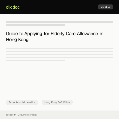 Document preview: Application for Elderly Care Allowance / 長者照顧津貼申請 — Taxes & social benefits, Hong Kong SAR China