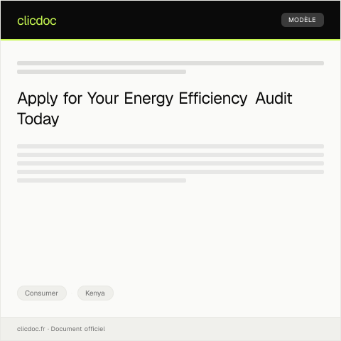 Document preview: Application for Energy Efficiency Audit (Form AC-AUD010) — Consumer, Kenya