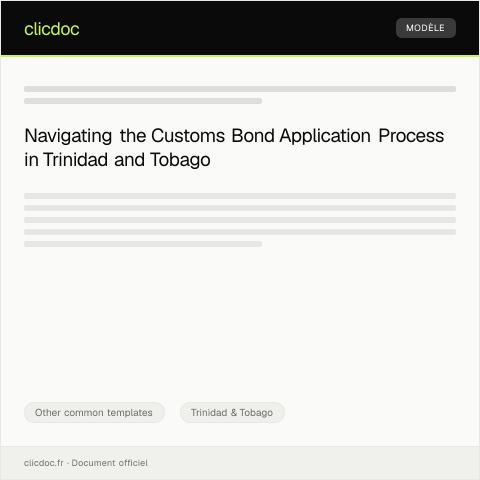 Document preview: Application for a Customs Bond — Other common templates, Trinidad & Tobago