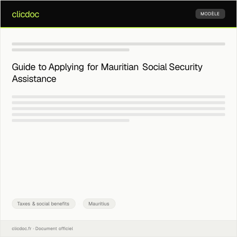 Document preview: Application for Assistance under the Mauritian Social Security Scheme — Taxes & social benefits, Mauritius