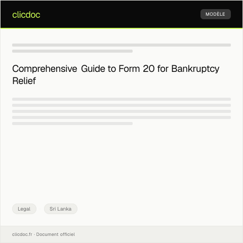 Document preview: Application for Bankruptcy Relief – Form 20 — Legal, Sri Lanka