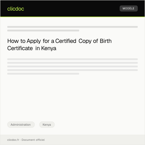 Document preview: Application for Certified Copy of Birth Certificate from Registrar of Civil Registration Services — Administration, Kenya