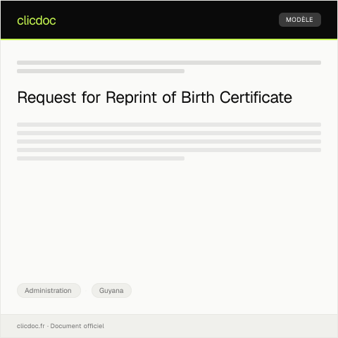 Document preview: Application for Birth Certificate Reprint from the Registry Office — Administration, Guyana
