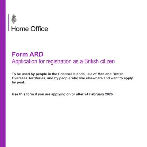 Document preview: Application for registration as a British citizen (form ARD) — Home Office, United Kingdom