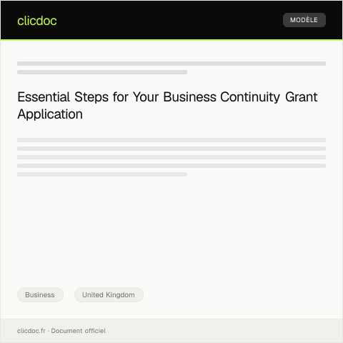 Document preview: Application for Business Continuity Grant — Business, United Kingdom
