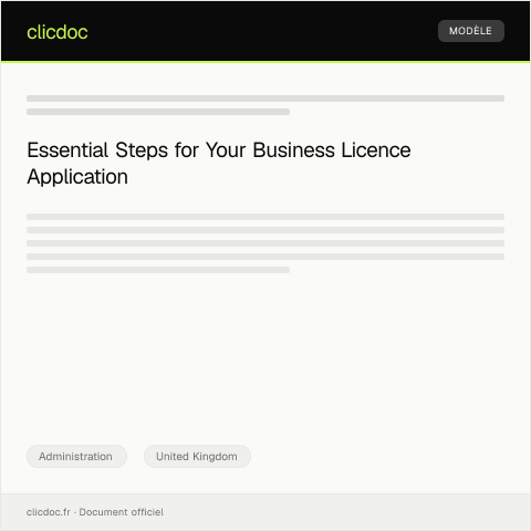 Document preview: Application for Business Licence or Permit — Administration, United Kingdom