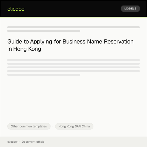 Document preview: Application for Business Name Reservation (商業名稱預留申請) — Other common templates, Hong Kong SAR China