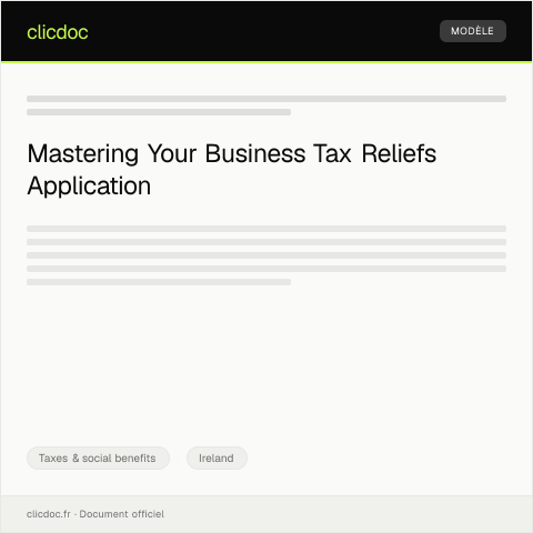 Document preview: Application for Business Tax Reliefs — Taxes & social benefits, Ireland