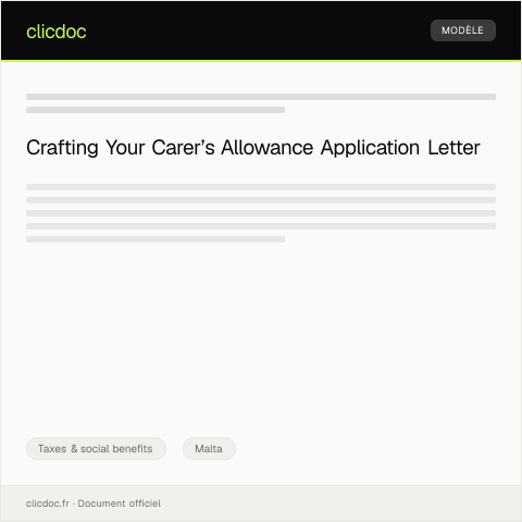 Document preview: Application for Carer’s Allowance — Taxes & social benefits, Malta