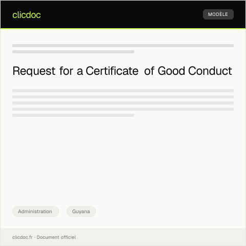 Document preview: Application for Certificate of Good Conduct from the Police Headquarters — Administration, Guyana