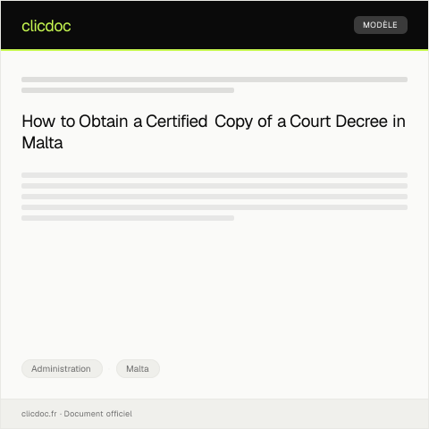 Document preview: Application for Issuance of a Certified Copy of a Court Decree — Administration, Malta