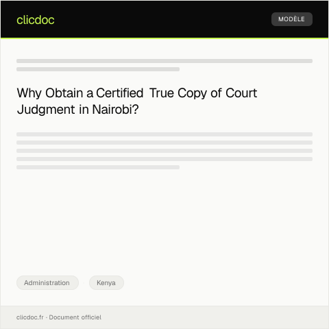 Document preview: Application for Certified True Copy of Court Judgment in Nairobi — Administration, Kenya