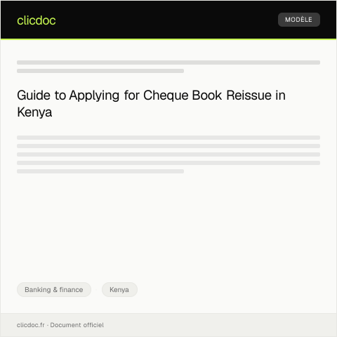 Document preview: Application for Cheque Book Reissue (Form BK-CHEQUE010) — Banking & finance, Kenya