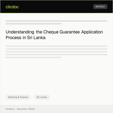 Document preview: Application for Cheque Guarantee — Banking & finance, Sri Lanka