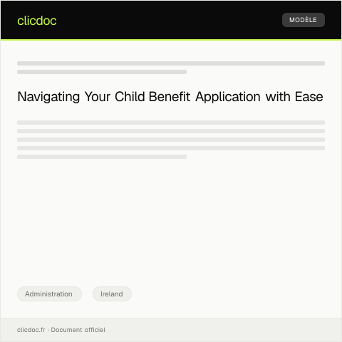 Document preview: Application for Child Benefit Payment from Department of Social Protection — Administration, Ireland