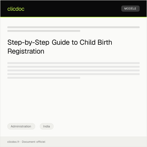 Document preview: Application for Child Birth Registration at Municipal Corporation — Administration, India