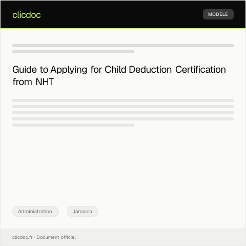 Document preview: Application for Child Deduction Certification from NHT — Administration, Jamaica