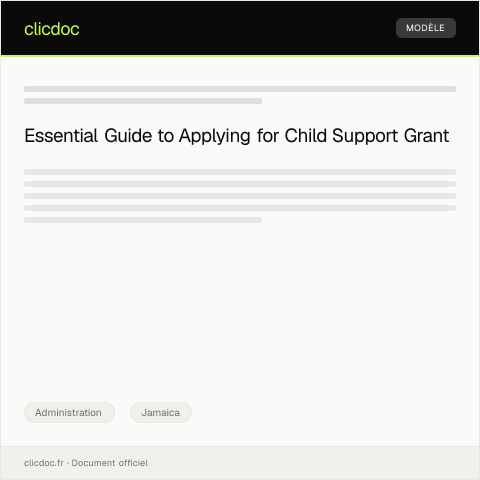 Document preview: Application for Child Support Grant from Social Services — Administration, Jamaica