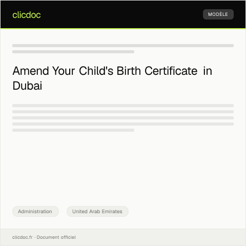 Document preview: Application for Child’s Birth Certificate Amendment through Dubai Health Authority — Administration, United Arab Emirates