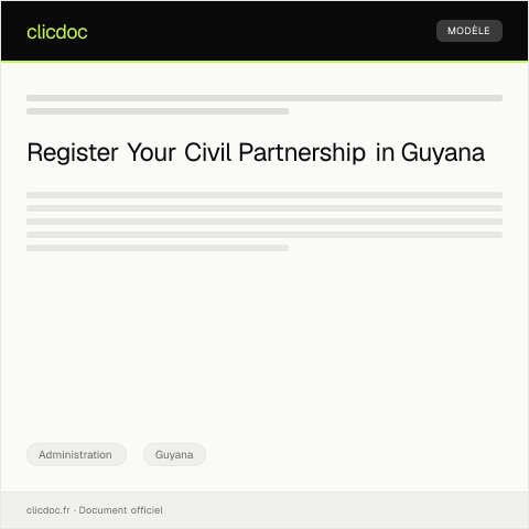 Document preview: Application for Civil Partnership Registration from the Civil Registry Office — Administration, Guyana