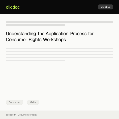 Document preview: Application for Consumer Rights Awareness Workshops — Consumer, Malta