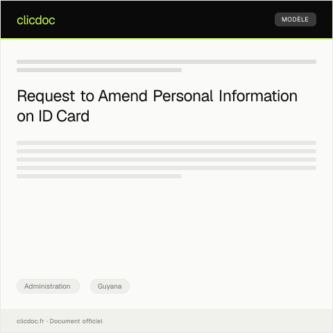 Document preview: Application for Correction of Personal Data on Central ID Card — Administration, Guyana
