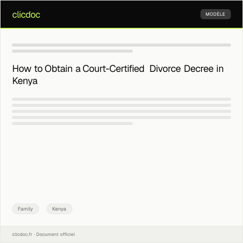 Document preview: Application for issuance of a court-certified copy of divorce decree — Family, Kenya