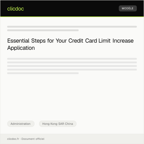 Document preview: Application for Credit Card Limit Increase at Bank of China — Administration, Hong Kong SAR China