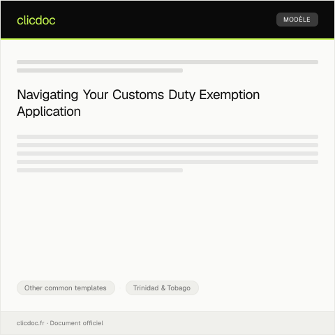 Document preview: Application for Customs Duty Exemption — Other common templates, Trinidad & Tobago