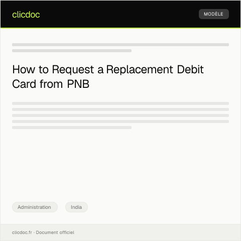 Document preview: Application for Debit Card Replacement at Punjab National Bank — Administration, India