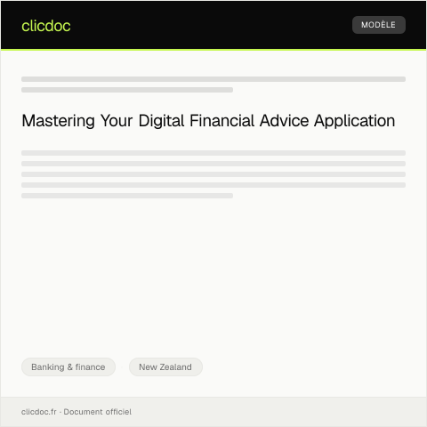 Document preview: Application for Digital Financial Advice / Tono mō te tohutohu pūtea ā-ipurangi — Banking & finance, New Zealand