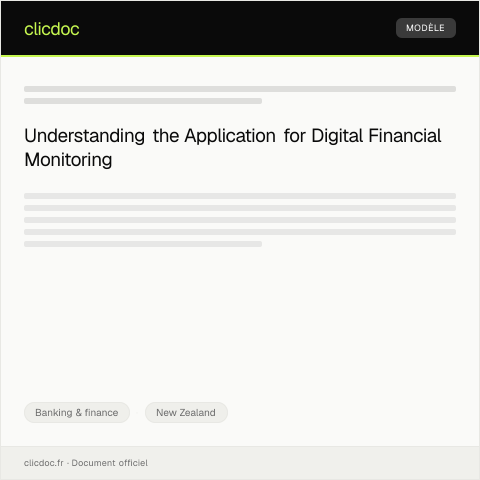 Document preview: Application for Digital Financial Monitoring Services / Tono mō ngā ratonga mātakitaki pūtea ā-ipurangi — Banking & finance, New Zealand