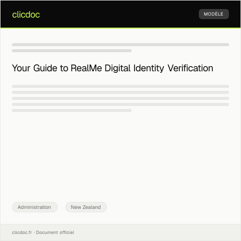 Document preview: Application for Digital Identity Verification via RealMe — Administration, New Zealand