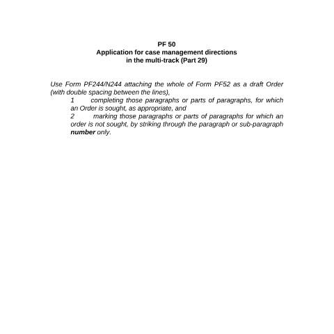 Document preview: Form PF50: Application for directions (Part 29) — HM Courts & Tribunals Service, United Kingdom