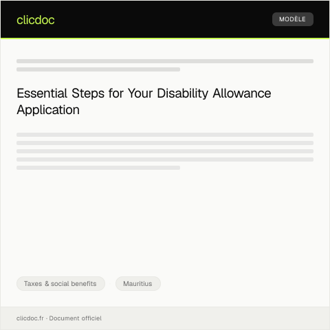 Document preview: Application for Disability Allowance from the National Empowerment Foundation — Taxes & social benefits, Mauritius