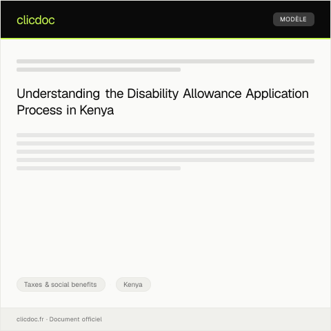 Document preview: Application for Disability Allowance (Form DAB-009) — Taxes & social benefits, Kenya