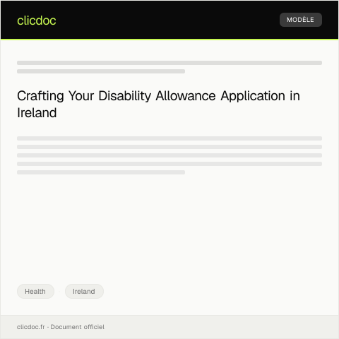 Document preview: Application for Disability Allowance — Health, Ireland