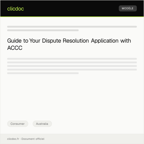 Document preview: Application for Dispute Resolution through the Australian Consumer and Competition Commission — Consumer, Australia