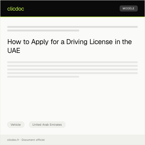 Document preview: Application for Driving License Issuance — Vehicle, United Arab Emirates