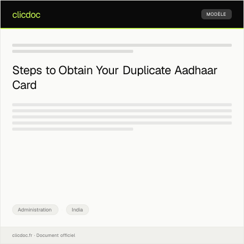 Document preview: Application for Duplicate Aadhaar Card from UIDAI — Administration, India