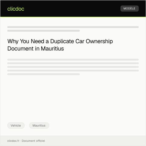 Document preview: Application for Duplicate Car Ownership Document at the Road Traffic Authority — Vehicle, Mauritius