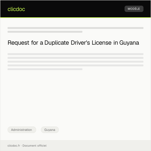 Document preview: Application for Duplicate Driver's License from the Transport Department — Administration, Guyana
