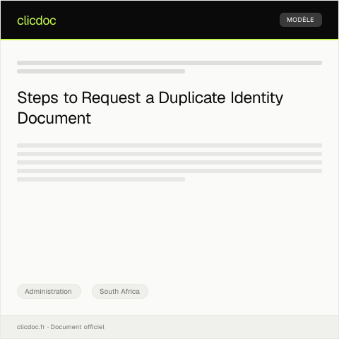 Document preview: Application for Duplicate Identity Document via Department of Home Affairs — Administration, South Africa