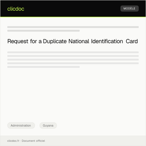 Document preview: Application for Duplicate National Identification Card — Administration, Guyana