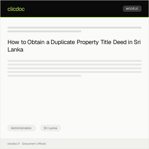 Document preview: Application for Duplicate Copy of Property Title Deed from Land Registry Office — Administration, Sri Lanka