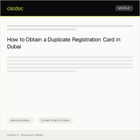 Document preview: Application for Duplicate Registration Card at Dubai Roads and Transport Authority — Administration, United Arab Emirates
